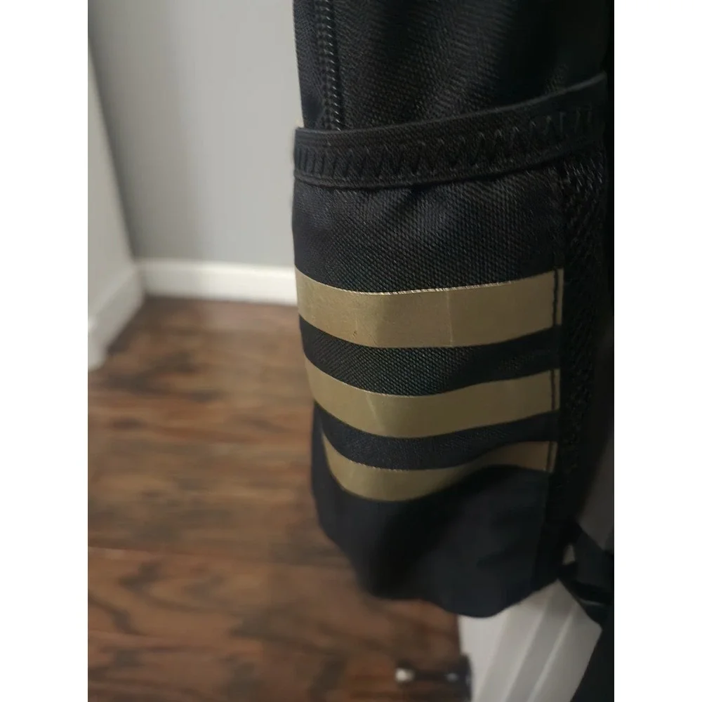 Adidas Kids Backpack Black Gold Metallic 3-Stripe Recycled Polyester School Bag